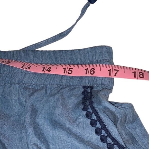 Tommy Bahama Womens Chambray Embroidered Pants W/ Ties & Tassels L 100% Tencel - Picture 9 of 11